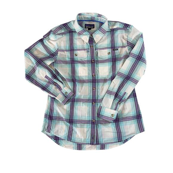 Patagonia Women’s Sun Stretch Plaid Shirt Size S Long Sleeve ButtonUp Hiking Top - Picture 2 of 8